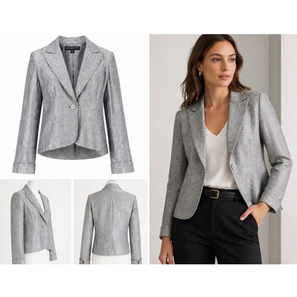 Lafayette 148 New York Blue One Button Tailored Blazer Size 4